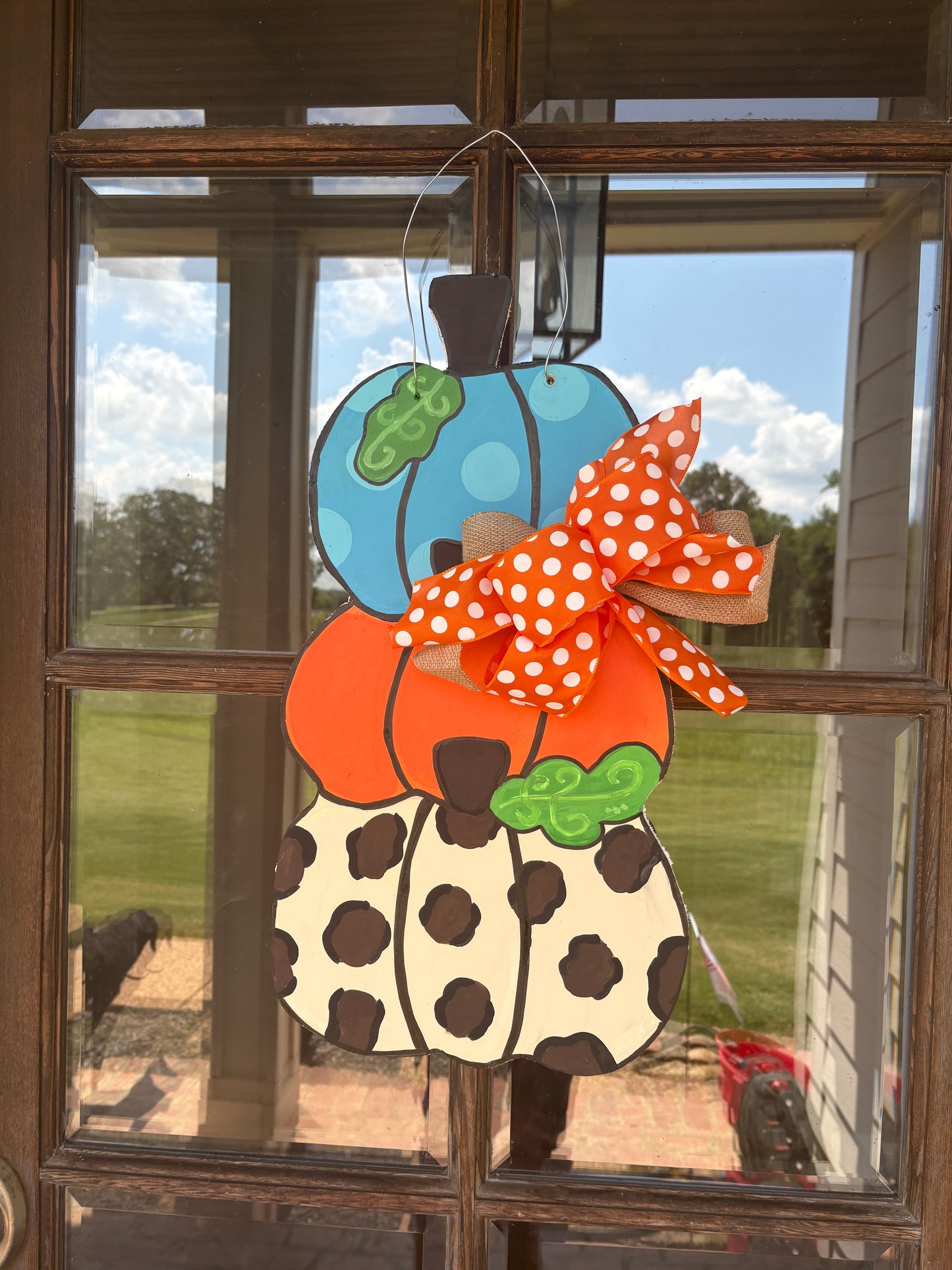 Stacked pumpkin wooden door hanger