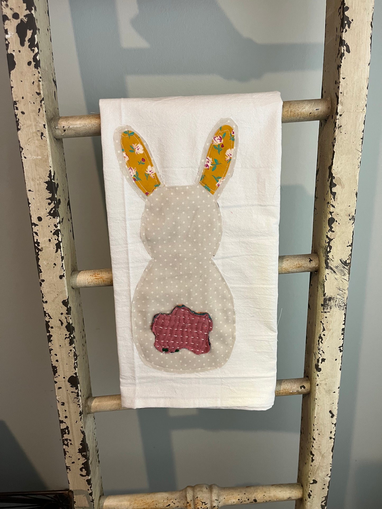 Tan Appliqué Bunny Tea towel
