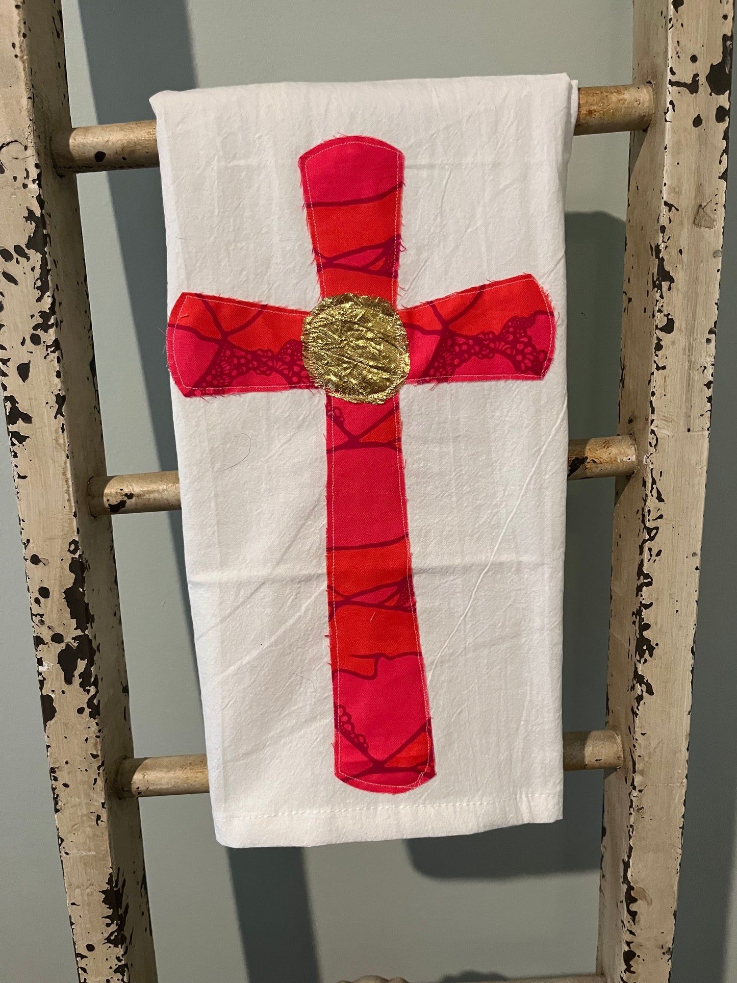 Hot Pink Appliqué Cross Tea Towel