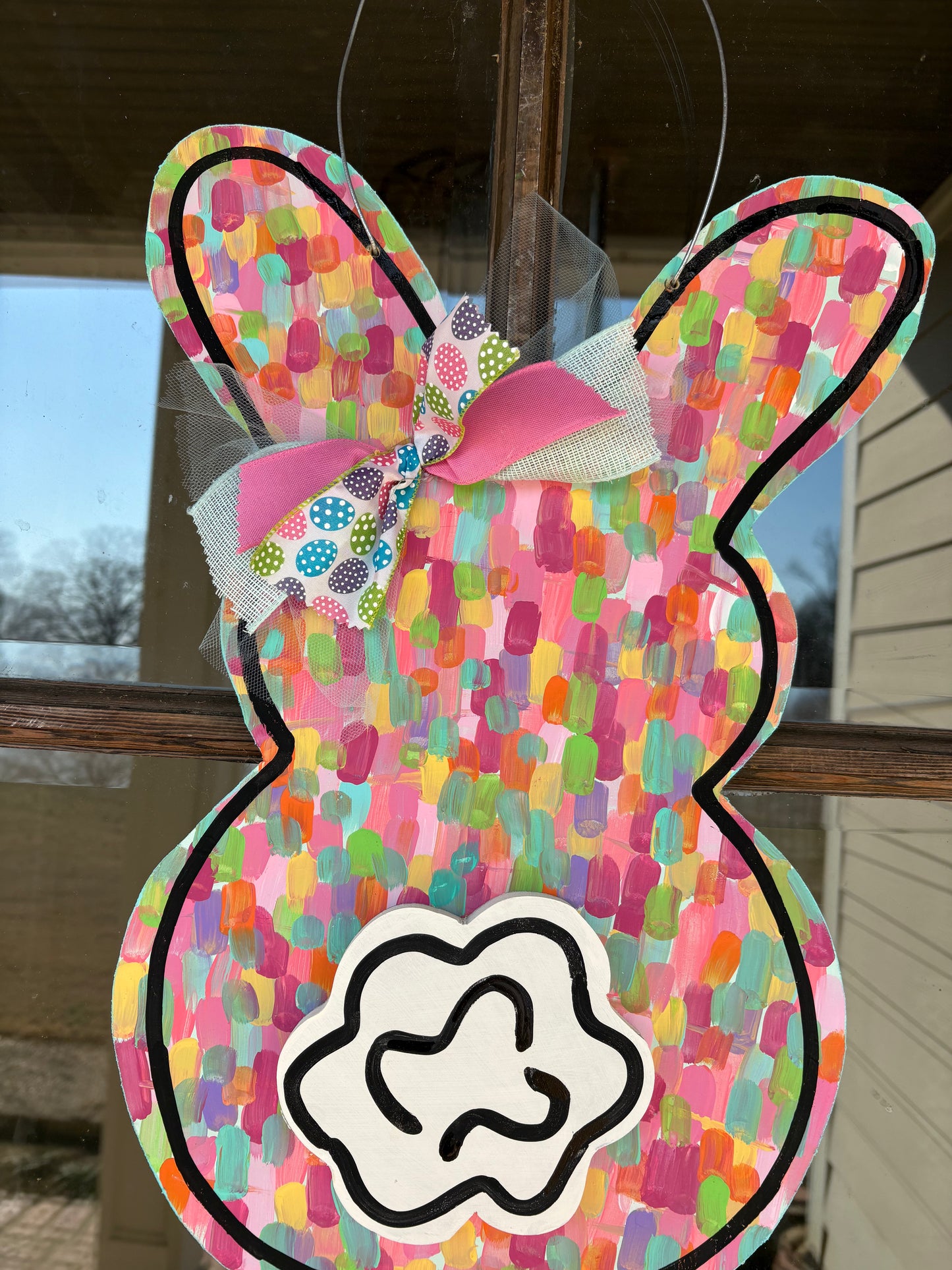 Multi color Easter bunny wooden door hanger