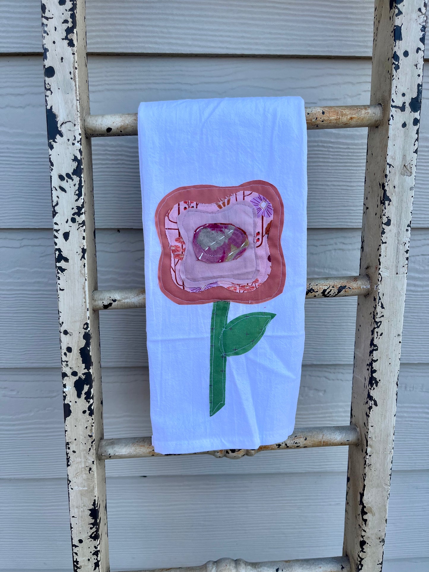 Mauve Flower Appliqué Tea Towel