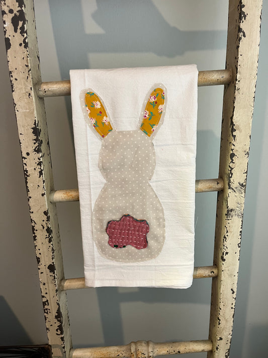 Tan Appliqué Bunny Tea towel