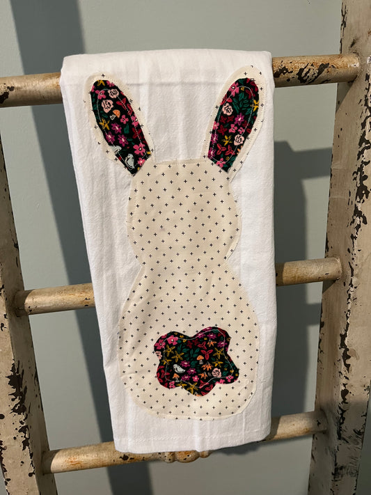 White Appliqué Bunny Tea Towel