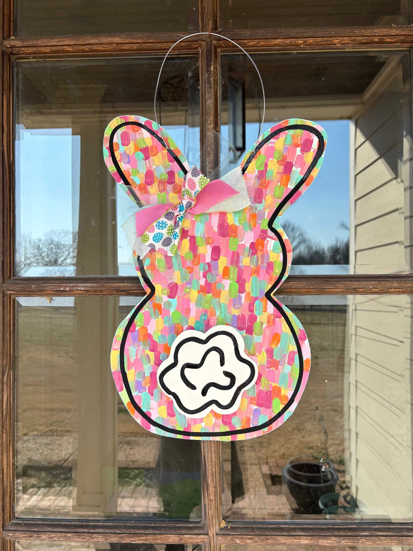 Multi color Easter bunny wooden door hanger